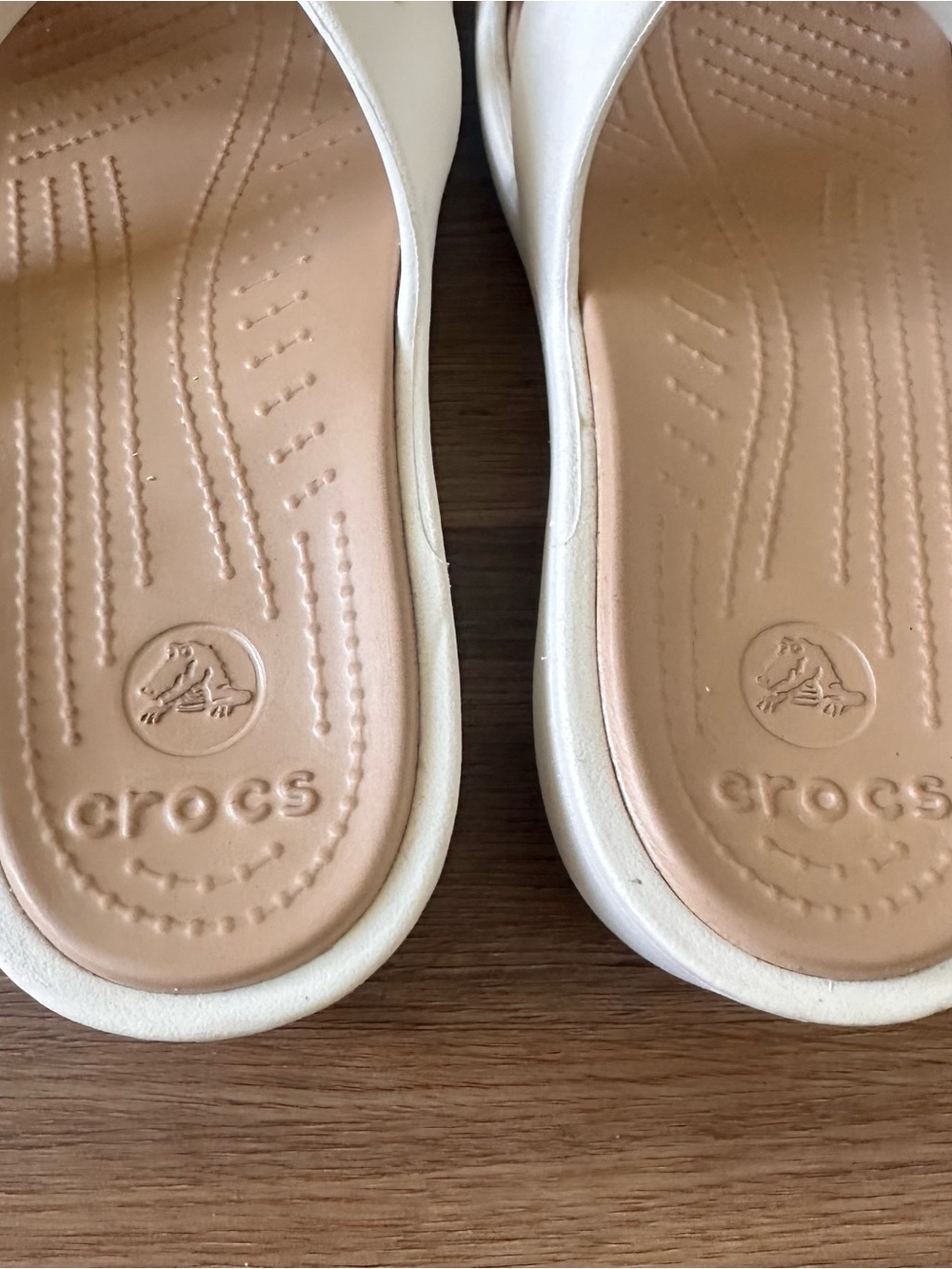 CROCS Women's Cream and Nude Dual-Strap Slide Sandals - Picture 4 of 9